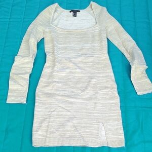 Forever 21 Cream Bodycon Sweater Dress With Slit